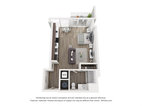 Floor plan for studio, 1 bath, 577 sqft